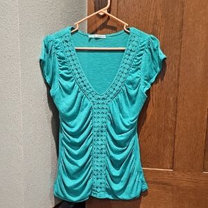 Maurices Turquoise Ruched V-Neck Blouse